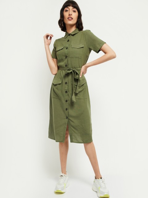 

max Women Green Solid Shirt Dress