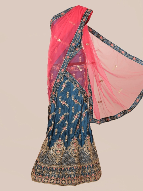 

Pothys Pink & Blue Net Embellished Lehenga Half Saree