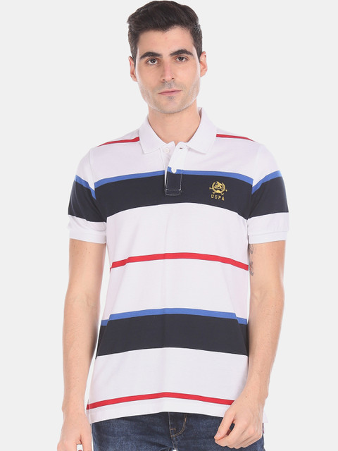 

U.S. Polo Assn. Men White Striped Polo Collar T-shirt
