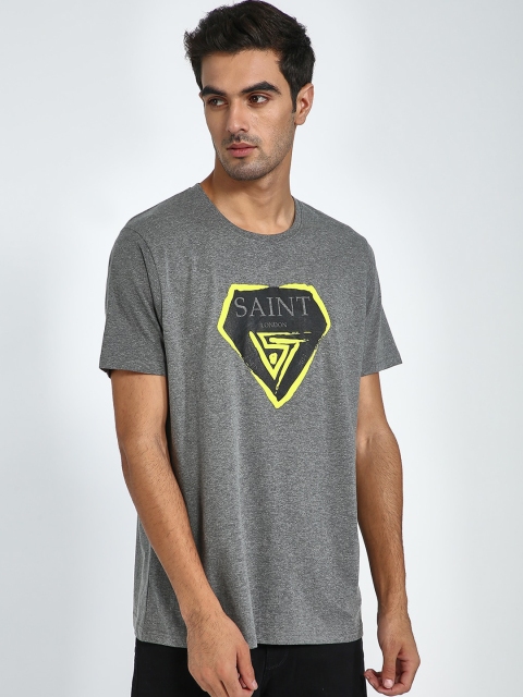 

Blue Saint Men Grey Printed Round Neck T-shirt