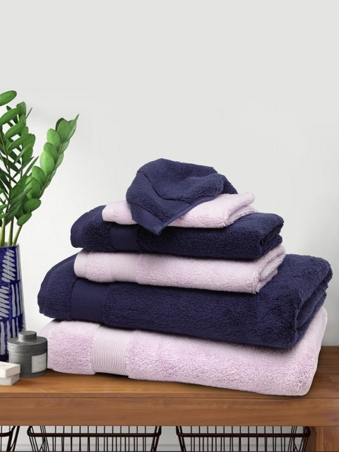 

SPACES Set Of 6 Solid 550 GSM Atrium Towel Set, Blue