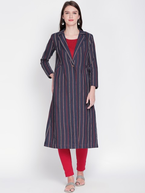 

RANGMANCH BY PANTALOONS Navy Blue Striped Kurta