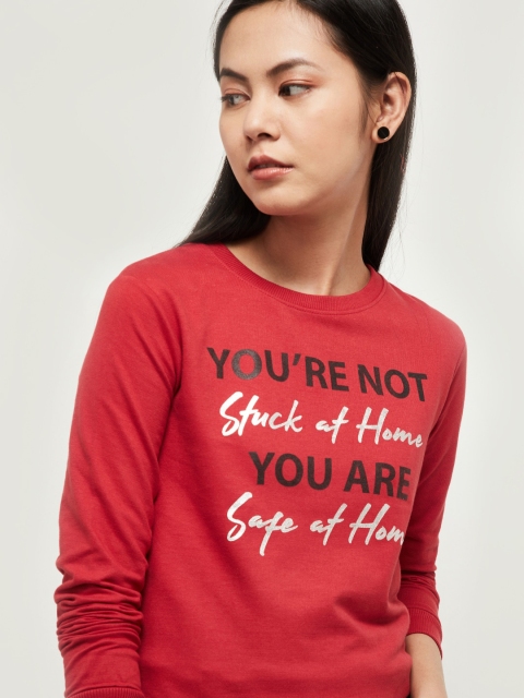 

max Women Red & Off-White Printed Sweatshirt