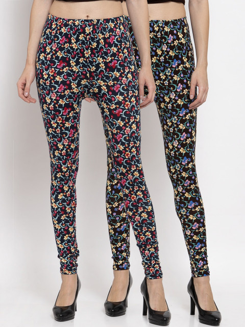 

KLOTTHE Women Pack Of 2 Printed Ankle-Length Leggings, Black