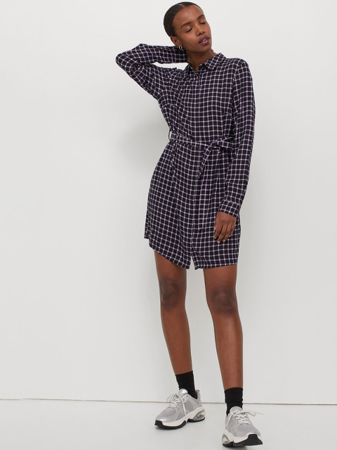 

H&M Women Multicolored Shirt dress with a tie belt, Multi