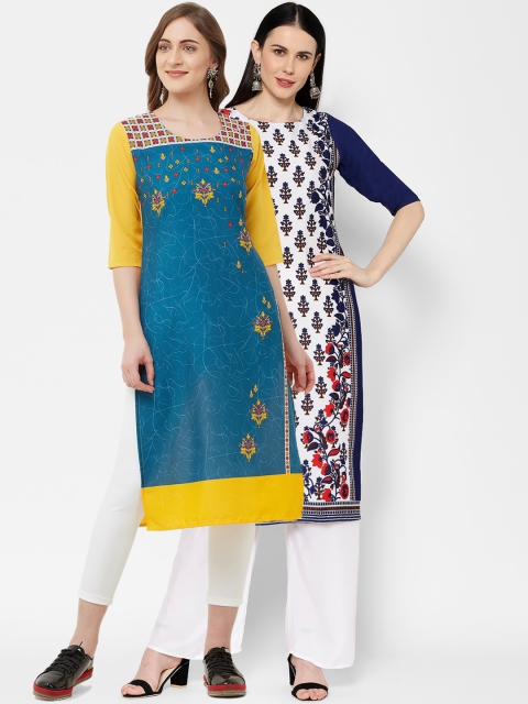 

7Threads Women Pack of 2 Multicoloured Printed Straight Kurtas, Multi