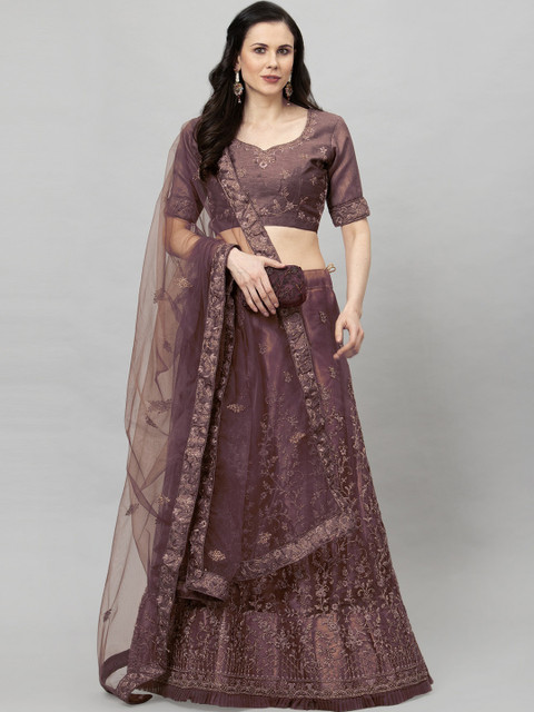 

Satrani Brown Semi-Stitched Lehenga & Blouse with Dupatta