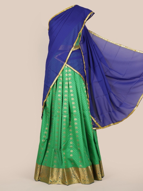 

Pothys Blue & Green Poly Chiffon Woven Design Lehenga Half Saree