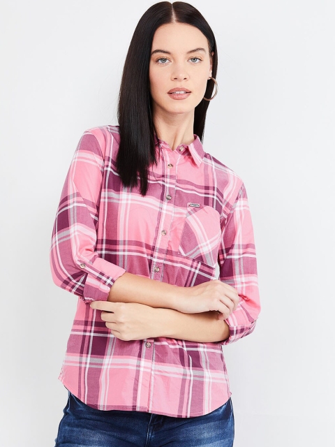 

max Women Pink Regular Fit Checked Cotton Casual Shirt
