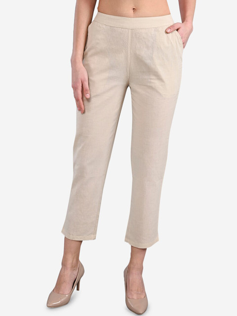

Be Indi Women Beige Straight Fit Solid Regular Trousers
