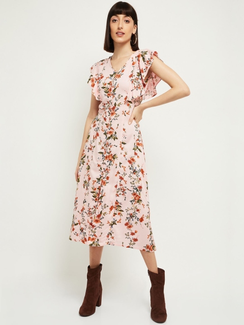 

max Women Pink Printed Fit and Flare Dress