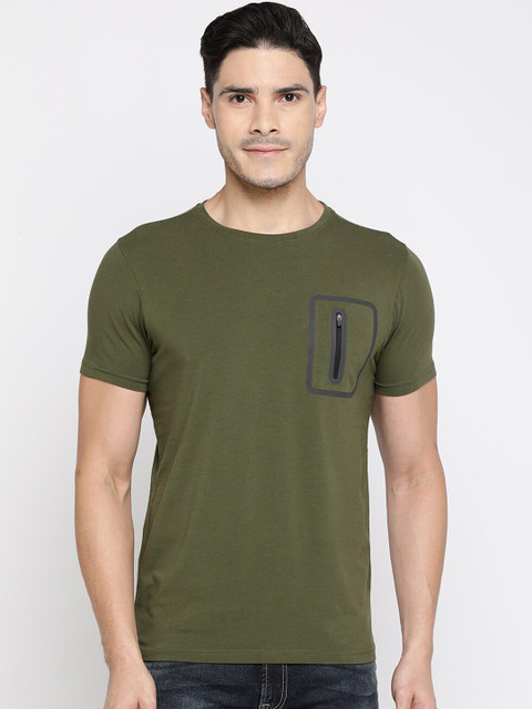 

Pepe Jeans Men Olive Green Solid Round Neck T-shirt