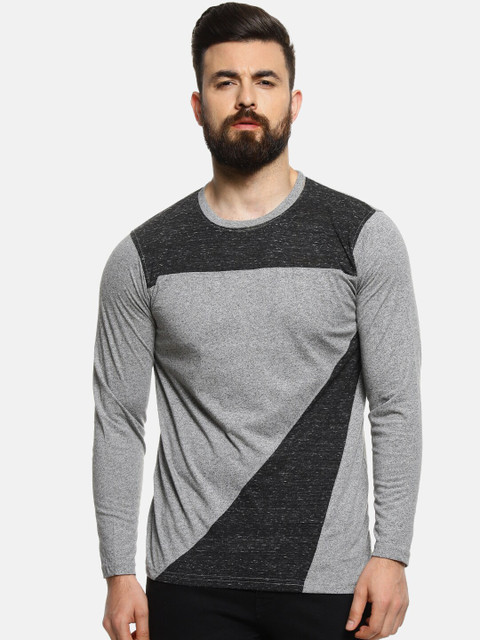 

Campus Sutra Men Grey Colourblocked Round Neck T-shirt