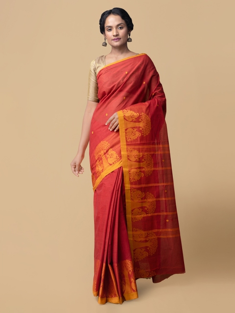 

Unnati Silks Red Pure Cotton Woven Design Uppada Saree
