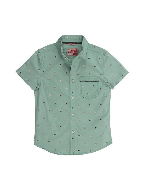 

UNDER FOURTEEN ONLY Boys Green Regular Fit Printed Casual Shirt