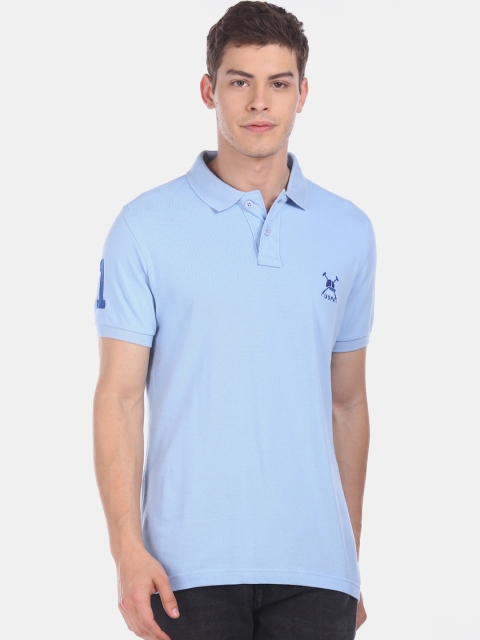 

U.S. Polo Assn. Men Blue Solid Polo Collar T-shirt