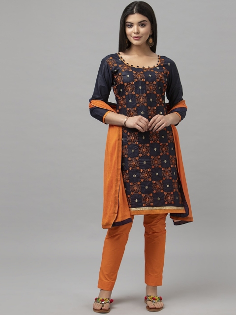 

Satrani Orange & Black Pure Cotton Unstitched Dress Material
