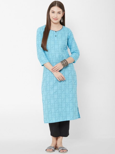 

Os Women Blue Woven Design Straight Kurta