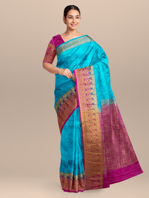 

KLM Fashion Mall Blue & Pink Silk Blend Woven Design Saree