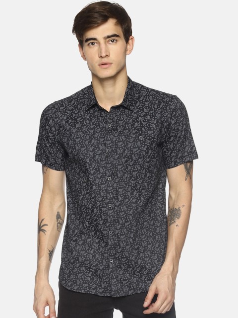 

COUPER & COLL Men Black Slim Fit Printed Cotton Casual Shirt