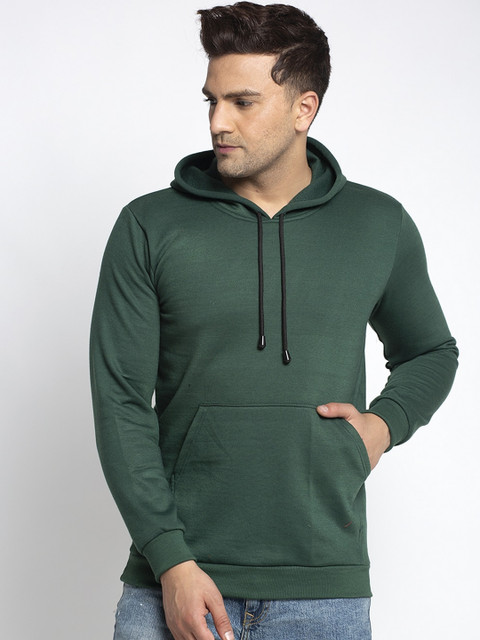 

KATSO Men Green Solid Hooded Sweatshirt