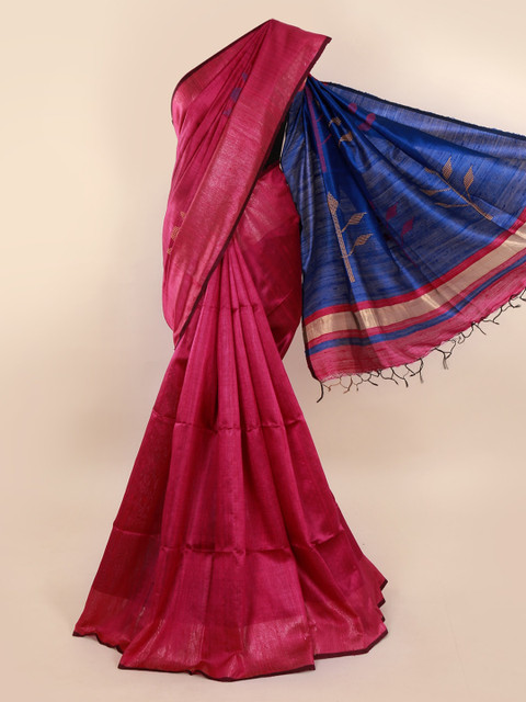 

Pothys Pink & Blue Jute Silk Woven Design Saree