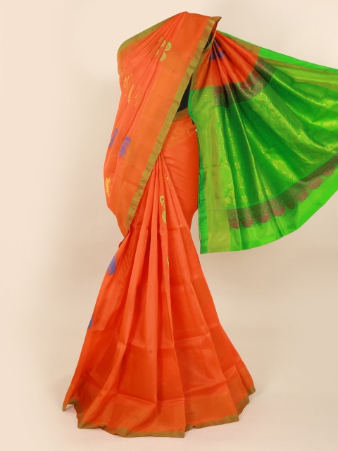 

Pothys Orange Solid Pure Silk Saree