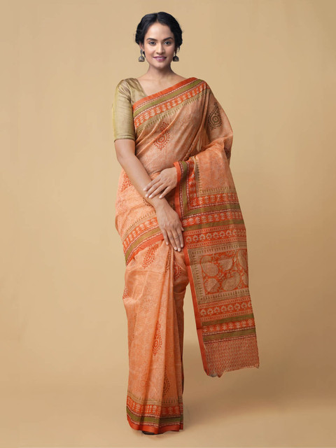 

Unnati Silks Orange Net Printed Kota Saree