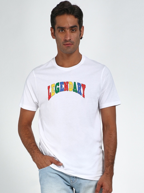 

Blue Saint Men White Printed Round Neck T-shirt