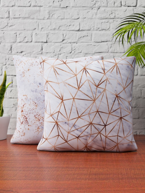 

SHIVANAA HOMES White & Brown Set of 2 Geometric Square Cushion Covers