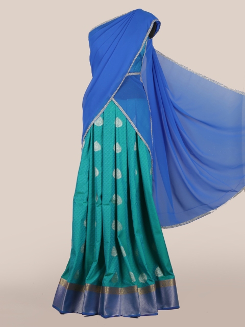 

Pothys Blue Woven Design Poly Chiffon Lehenga Half Saree