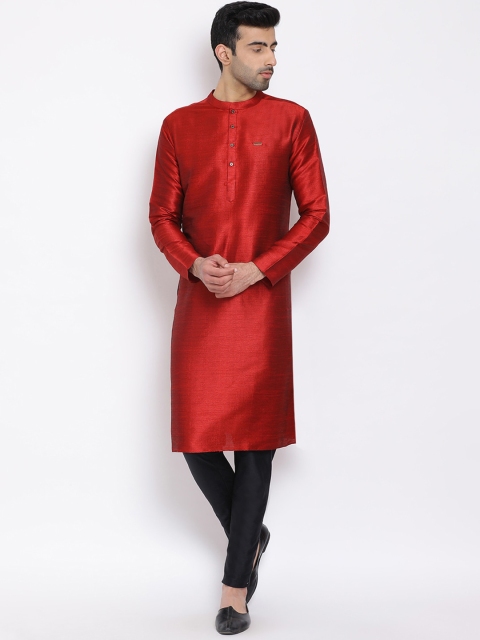 

DEVOILER Men Maroon Solid Straight Kurta
