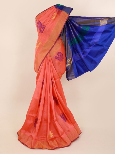 

Pothys Peach-Coloured & Blue Pure Silk Woven Design Saree