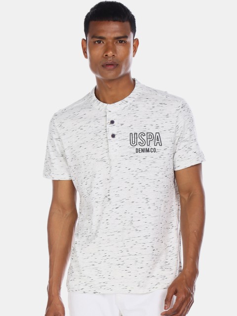 

U.S. Polo Assn. Men White Printed Mandarin Collar T-shirt