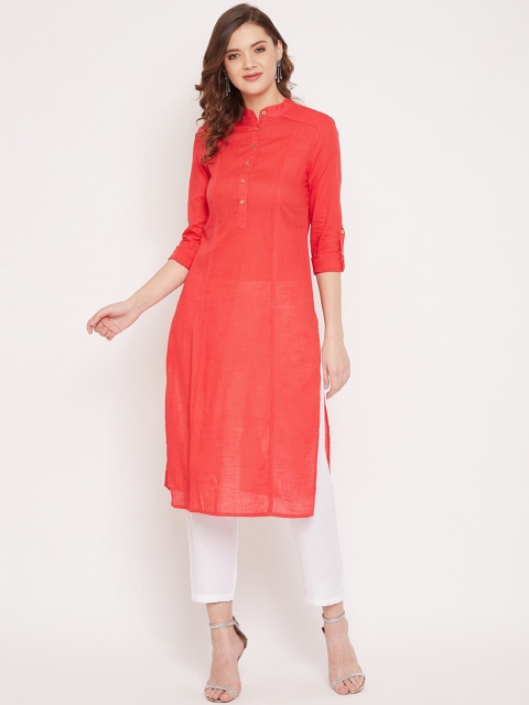 

PANIT Women Red Solid Straight Kurta