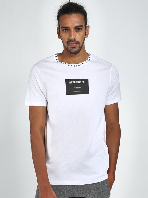 Blue Saint Men White Printed Round Neck T-shirt