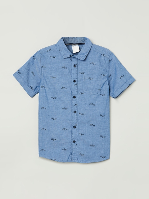 

max Boys Blue Regular Fit Printed Cotton Casual Shirt