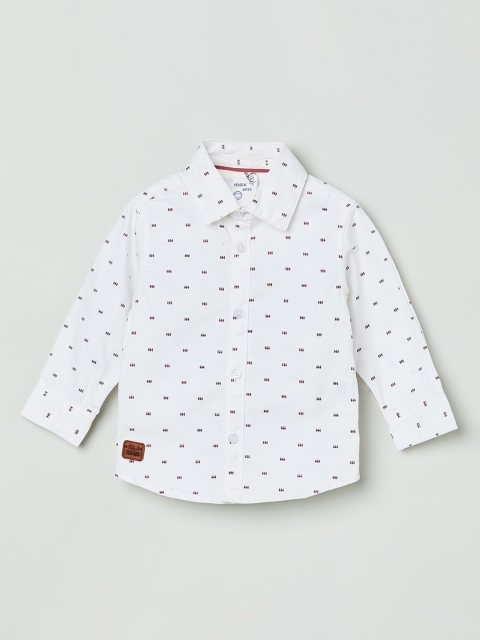 

max Boys White Regular Fit Printed Cotton Casual Shirt