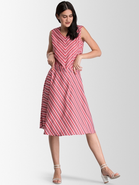 

FableStreet Women Pink & White Striped Top with Flared Skirt