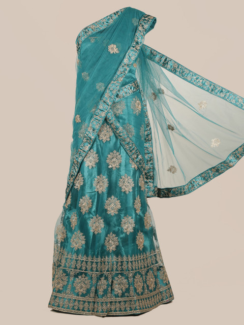 

Pothys Green Embroidered Half Saree
