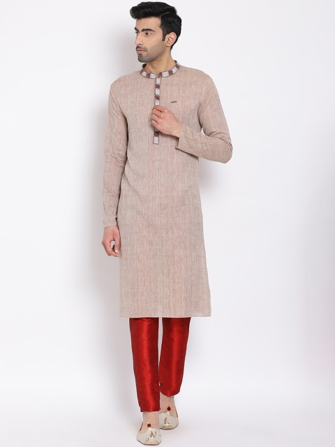 

DEVOILER Men Brown Woven Design Straight Kurta