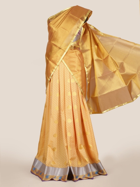 

Pothys Gold-Toned & Lavender Tissue Woven Design Traditional Half Saree