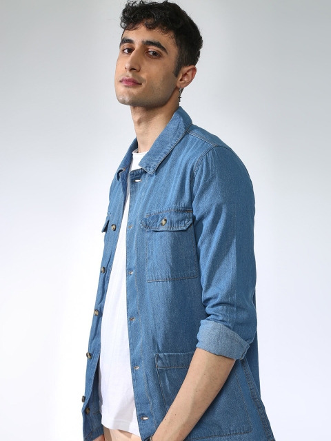 Blue Saint Men Blue Solid Lightweight Denim Jacket