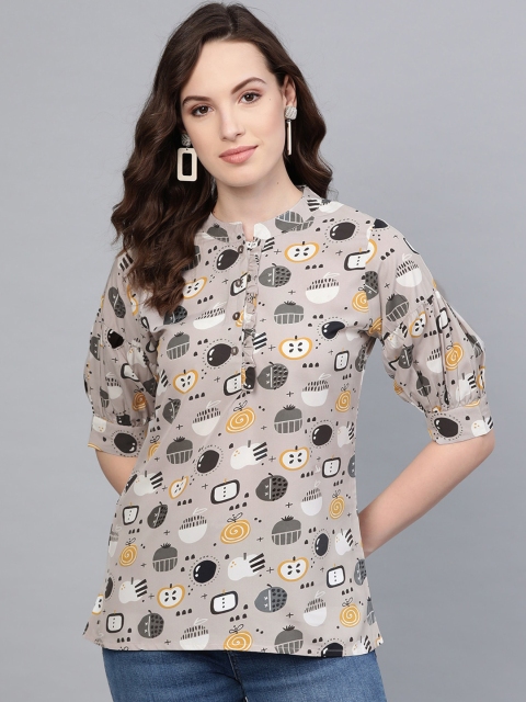 Myshka Women Grey & White Printed Top