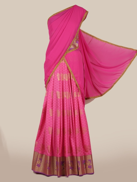 Pothys Pink Woven Design Poly Chiffon Saree