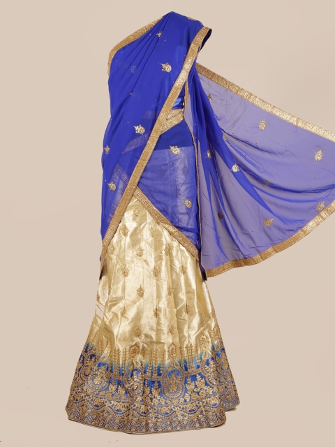 

Pothys Blue Embroidered Half and Half Saree