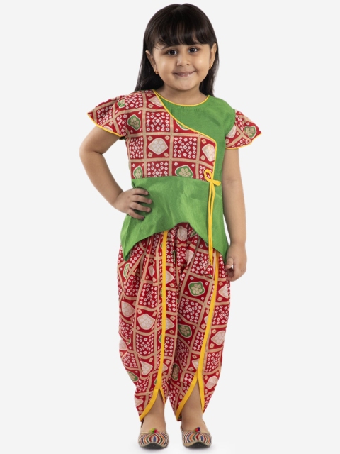 

KID1 Girls Green & Red Printed Kurti with Dhoti Pants