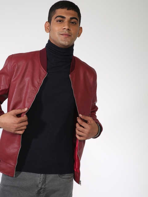 

Blue Saint Men Maroon Solid Lightweight Biker Jacket