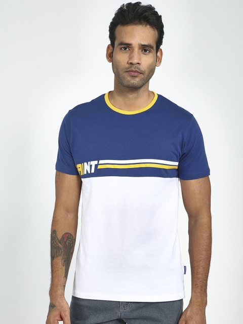 

Blue Saint Men White Colourblocked Round Neck T-shirt