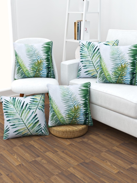 

SHIVANAA HOMES White & Green Set of 5 Floral Square Cushion Covers